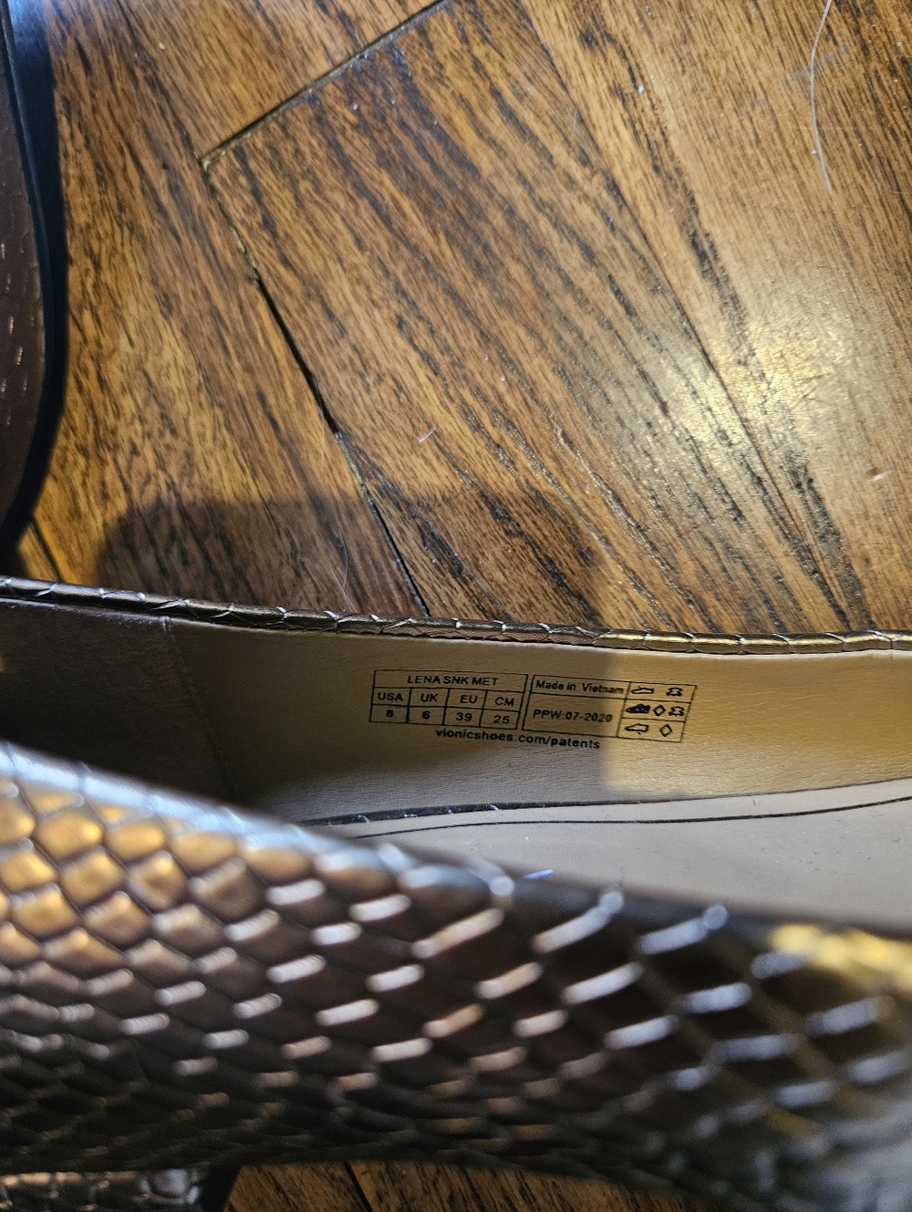 Vionic Metallic Bronze Snake-Texture Pointed-Toe Flats - Picture 2 of 5